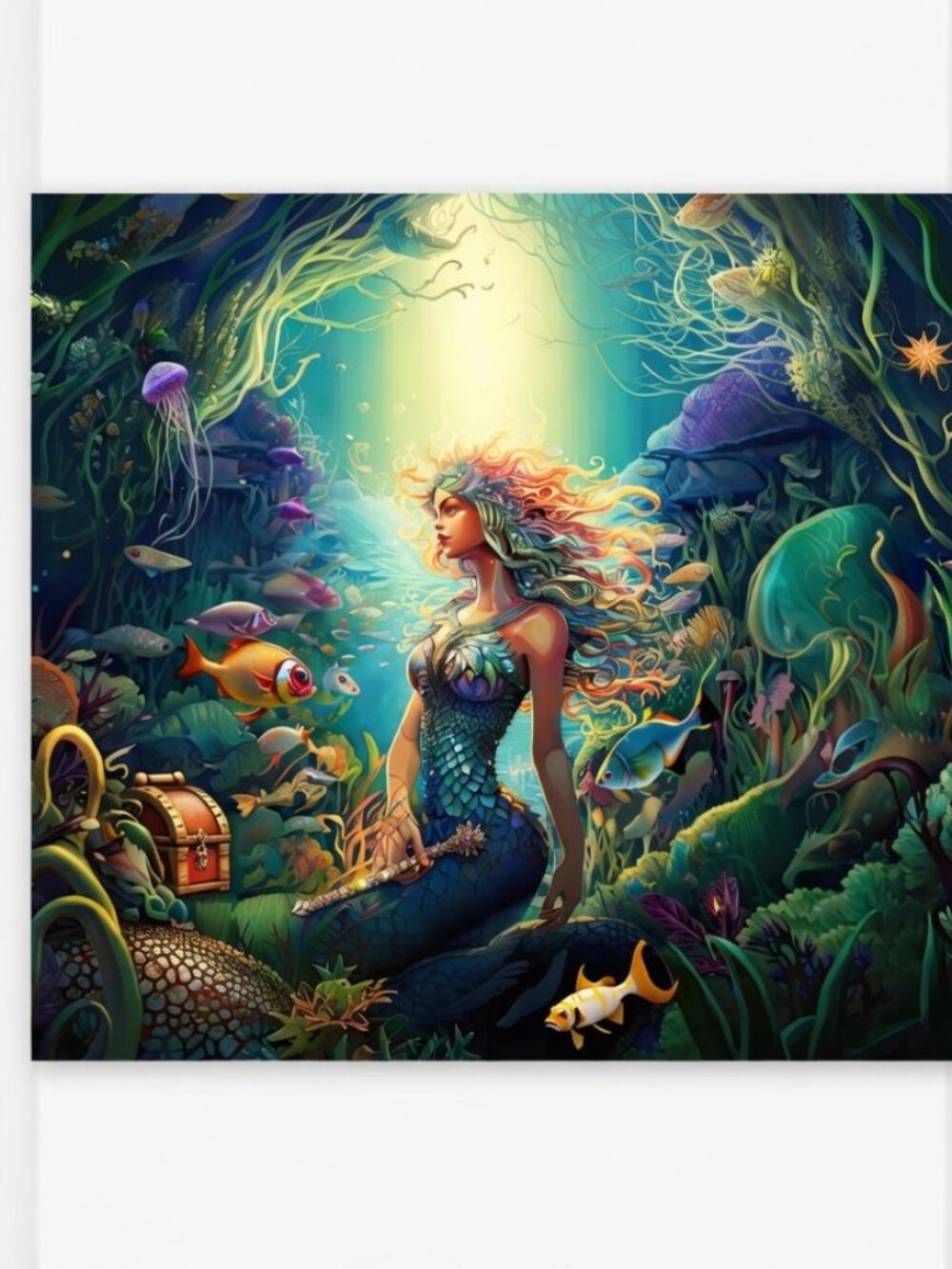 Mermaid In The Garden Glossy Print Mermaidcore Beach Fantasy vacation home decor